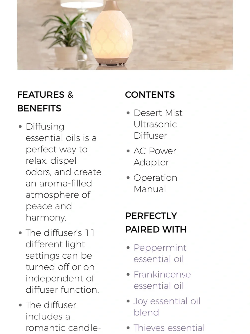 Young Living Desert Mist Ultrasonic Diffuser - Cream Glow